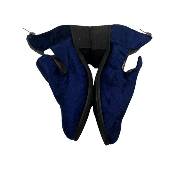 Ecote Blue Velvet Block Heel Back Zipper Ankle Boots Size 6 Women’s - Picture 6 of 8